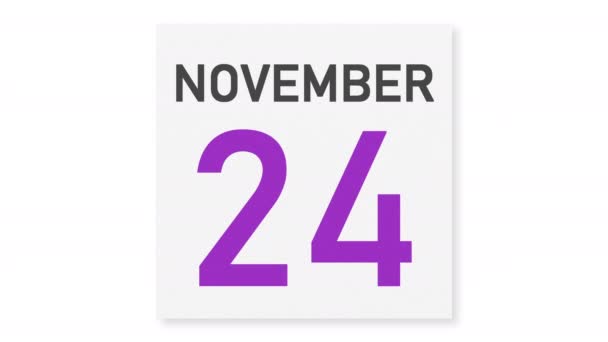 25 november datum bakom skrynklig papperssida i en kalender, 3D-animation — Stockvideo