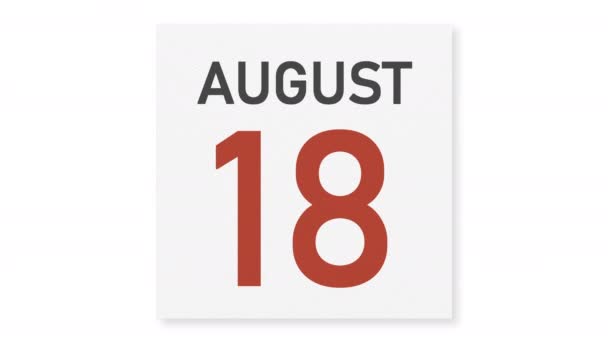 19 augusti datum bakom skrynklig papperssida i en kalender, 3D-animation — Stockvideo