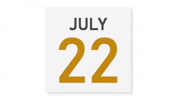 23 luglio data dietro pagina di carta spiegazzata di un calendario, animazione 3d — Video Stock