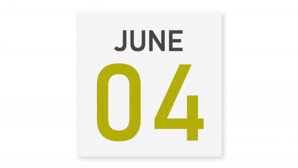5 червня дата закриття паперової сторінки календаря, 3d анімація — стокове відео