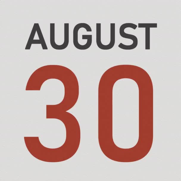 31 sierpnia data za pogniecioną papierową stroną kalendarza, animacja 3D — Wideo stockowe