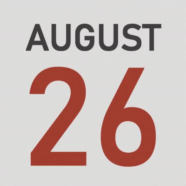 27 agosto data dietro pagina di carta spiegazzata di un calendario, animazione 3d — Video Stock