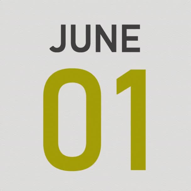 2 червня дата закриття паперової сторінки календаря, 3d анімація — стокове відео