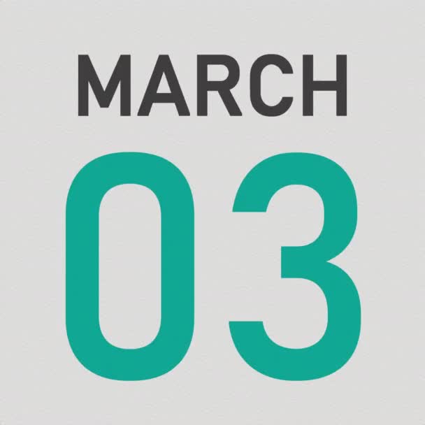 4 марта дата за порванной страницей календаря, 3D анимация — стоковое видео