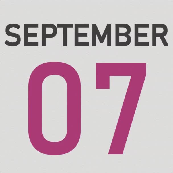 8 september datum achter verkreukeld papier pagina van een kalender, 3d animatie — Stockvideo