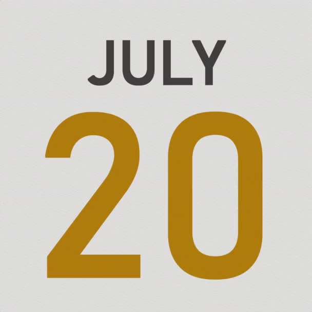21 juli datum bakom en trasig sida i en kalender, 3D-animation — Stockvideo