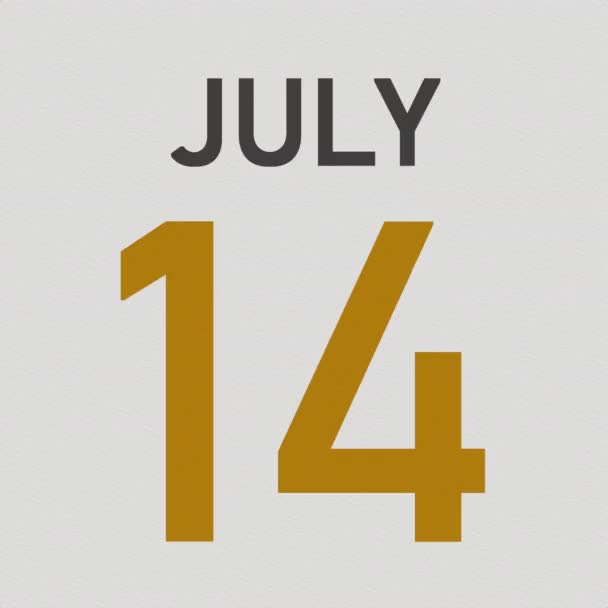 15 juli datum bakom skrynklig papperssida i en kalender, 3D-animation — Stockvideo