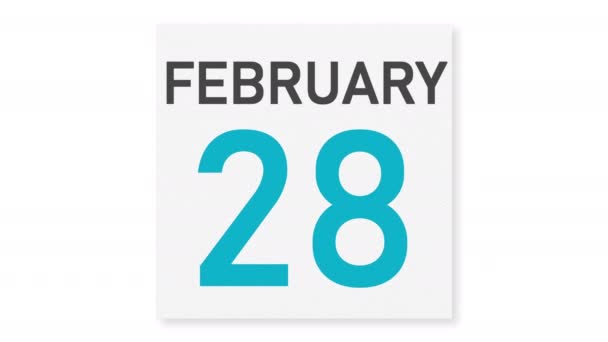 29 февраля дата за скомканной бумажной страницей календаря, 3D анимация — стоковое видео