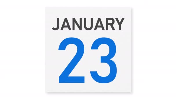 24 januari datum achter verkreukeld papier pagina van een kalender, 3d animatie — Stockvideo
