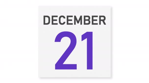 22 december datum bakom skrynklig papperssida i en kalender, 3D-animation — Stockvideo