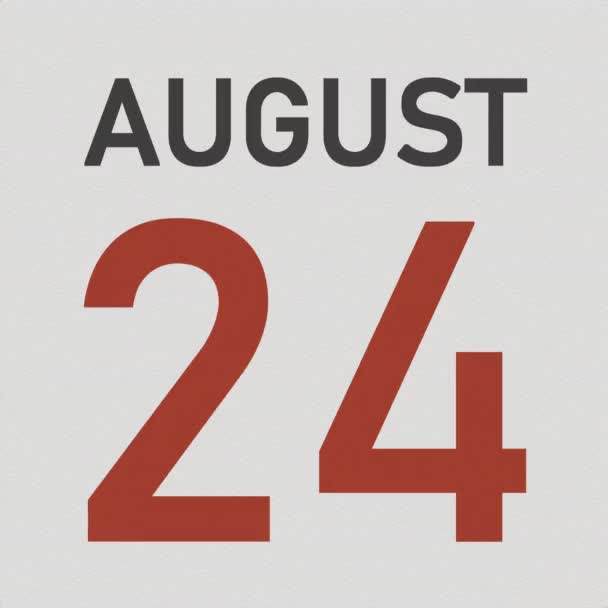 25 augustus datum achter verkreukeld papier pagina van een kalender, 3d animatie — Stockvideo