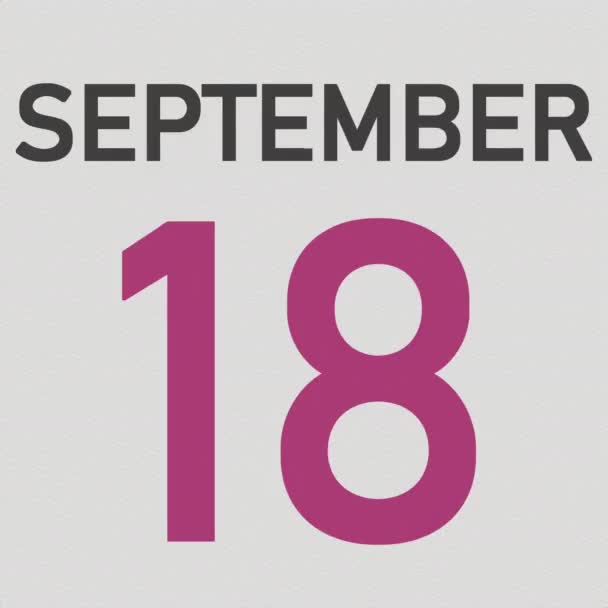 19 Σεπτεμβρίου ημερομηνία πίσω από τσαλακωμένη χάρτινη σελίδα ενός ημερολογίου, 3d animation — Αρχείο Βίντεο