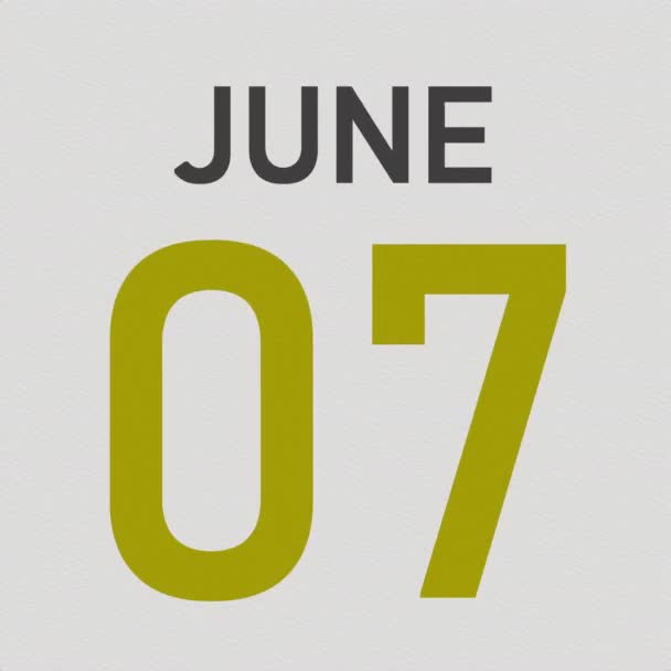 Juin 8 date après la page déchiré d'un calendrier papier, animation 3d — Video