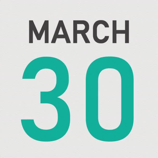 31 mars datum bakom skrynklig papperssida i en kalender, 3D-animation — Stockvideo