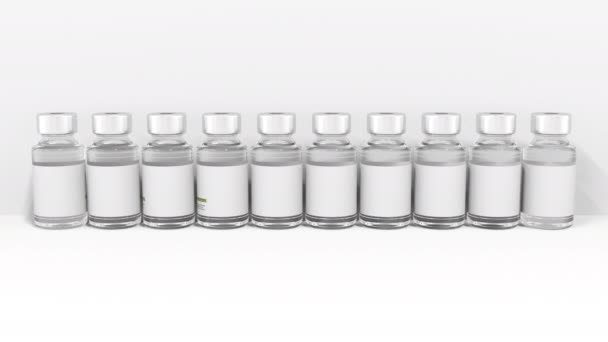 Cartas sobre frascos de medicina compor ZIKA VIRUS texto, animação 3d conceitual — Vídeo de Stock