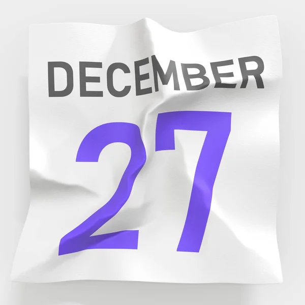 27 dicembre data su pagina di carta spiegazzata di un calendario, 3d rendering — Foto Stock