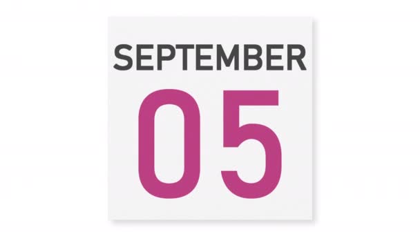 6 de septiembre la fecha después de la página rasgada del calendario de papel, la animación 3d — Vídeo de stock