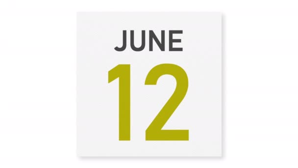 13. června datum za zmačkanou papírovou stránkou kalendáře, 3D animace — Stock video
