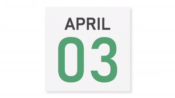 4 квітня дата закриття паперової сторінки календаря, 3d анімація — стокове відео