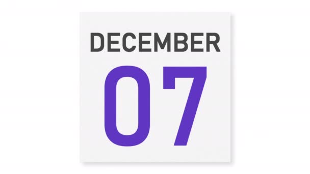 8 december datum bakom skrynklig papperssida i en kalender, 3D-animation — Stockvideo