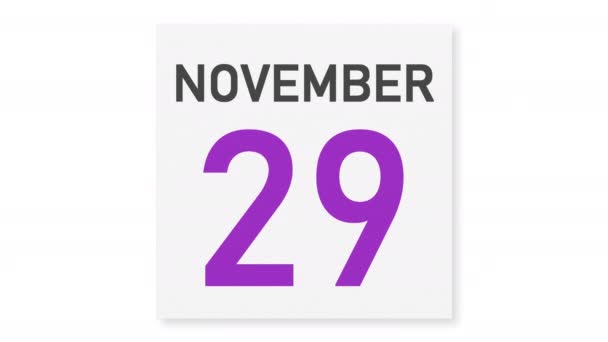 30 de novembro data atrás da página de papel amassada de um calendário, animação 3d — Vídeo de Stock