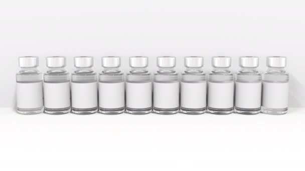 Cartas sobre frascos de medicina componen texto antibiótico, animación conceptual 3d — Vídeos de Stock