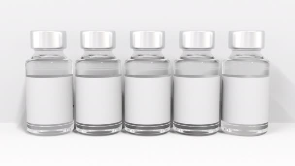 BOTOX texto nos rótulos dos frascos para injetáveis de medicamentos. Animação 3d conceitual — Vídeo de Stock