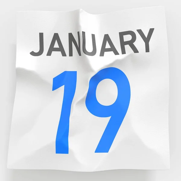 Janeiro 19 data em página rasgada de um calendário, 3d renderização — Fotografia de Stock