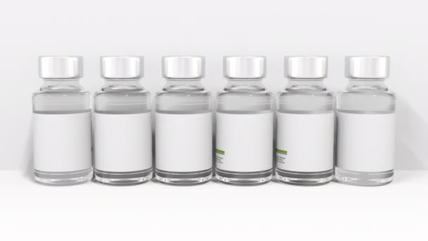 Gyógyszeres injekciós üvegek alkotják RABIES szöveg, koncepcionális 3D animáció — Stock videók