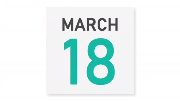 Datum 19. März hinter aufgerissenem Kalenderblatt, 3D-Animation — Stockvideo