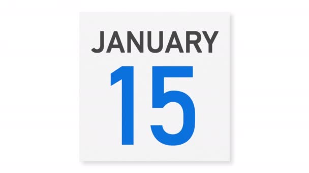 16 Ιανουαρίου ημερομηνία πίσω από τσαλακωμένη χάρτινη σελίδα ενός ημερολογίου, 3d animation — Αρχείο Βίντεο