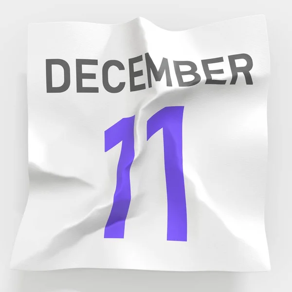 December 11 date on crumpled paper page of a calendar, 3d rendering — Stock Photo, Image