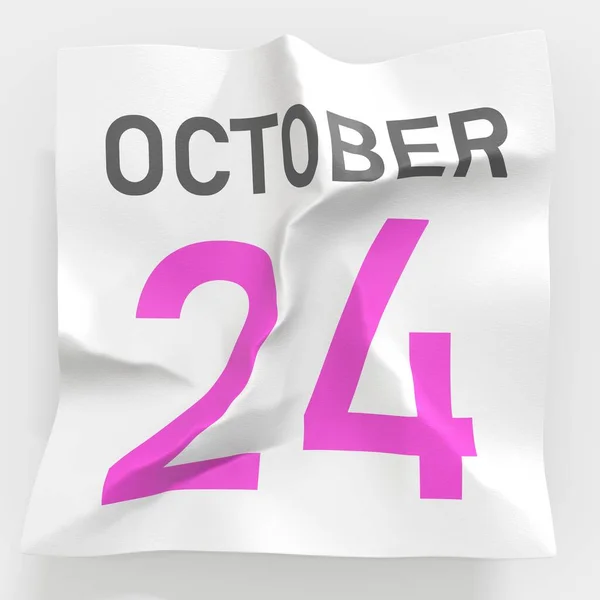 24 de outubro data em página de papel amassada de um calendário, prestação 3d — Fotografia de Stock