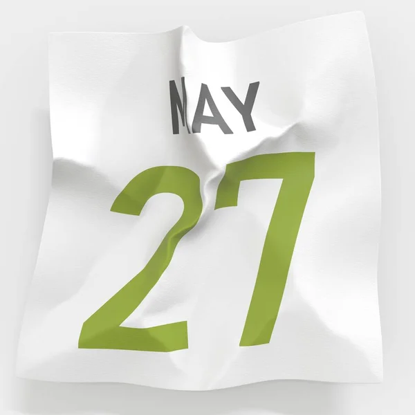 5月27日日期在一张日历的皱折纸页上, 3D渲染 — 图库照片