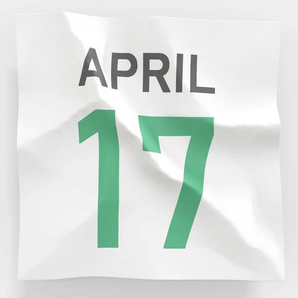 17 april datum på trasig sida i en kalender, 3D-rendering — Stockfoto