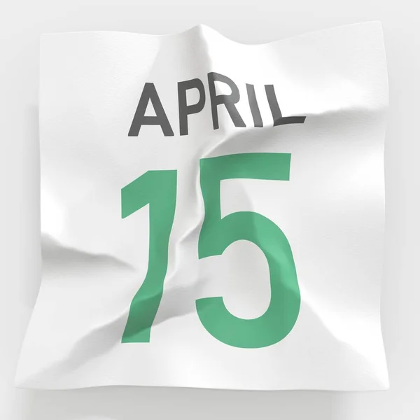 April 15 date on crumpled paper page of a calendar, 3d rendering — Stock Photo, Image