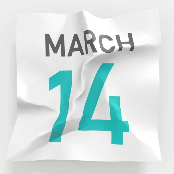 14 mars date sur papier froissé d'un calendrier, rendu 3d — Photo