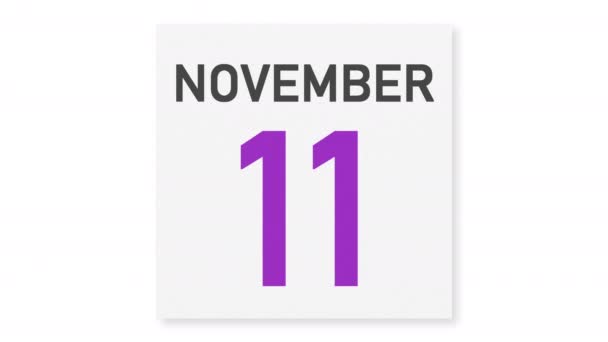 11月12日日期后皱折纸页日历，3D动画 — 图库视频影像