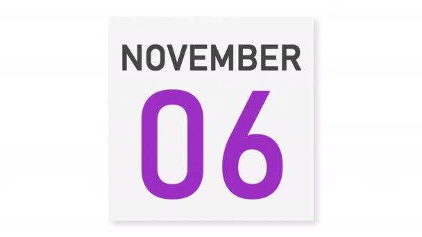 7 november datum bakom skrynklig papperssida i en kalender, 3D-animation — Stockvideo