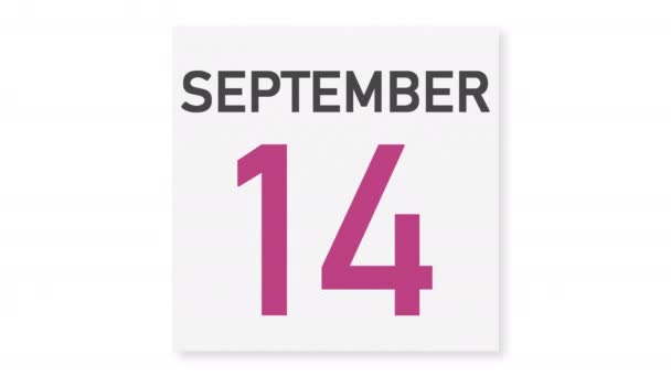 15 september datum achter verkreukeld papier pagina van een kalender, 3d animatie — Stockvideo
