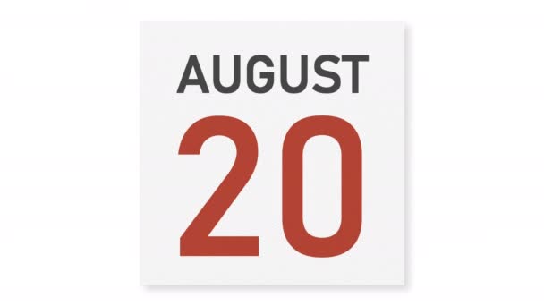 21 de agosto la fecha detrás de la página arrugada de papel del calendario, la animación 3d — Vídeo de stock