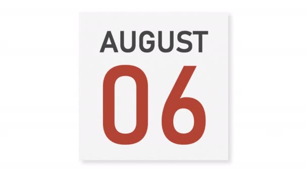7 agosto data dietro pagina di carta spiegazzata di un calendario, animazione 3d — Video Stock