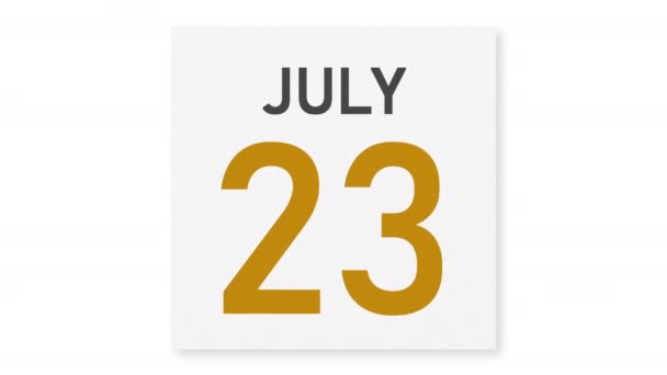 24 luglio data dietro pagina di carta spiegazzata di un calendario, animazione 3d — Video Stock