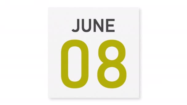 9 giugno data dietro pagina di carta spiegazzata di un calendario, animazione 3d — Video Stock