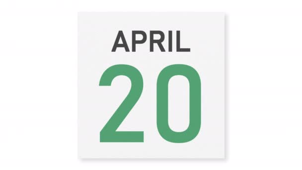 21 de abril la fecha detrás de la página rasgada del calendario, la animación 3d — Vídeos de Stock