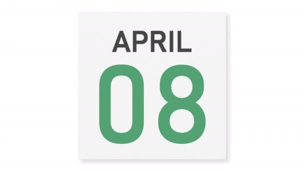 9 Απριλίου ημερομηνία πίσω από τσαλακωμένη χάρτινη σελίδα ενός ημερολογίου, 3d animation — Αρχείο Βίντεο