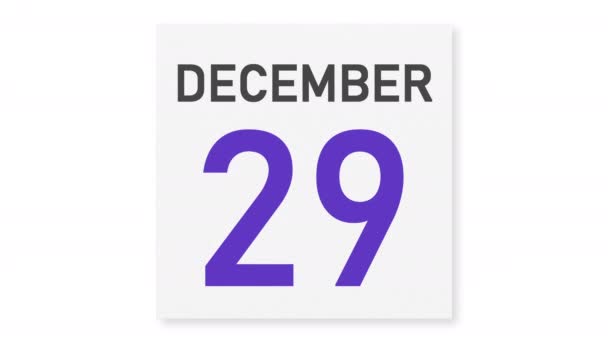 30 декабря дата за скомканной бумажной страницей календаря, 3D анимация — стоковое видео