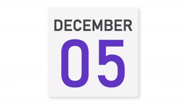 6 december datum bakom skrynklig papperssida i en kalender, 3D-animation — Stockvideo