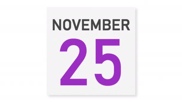 26. listopadu datum za roztrženou stránkou kalendáře, 3D animace — Stock video