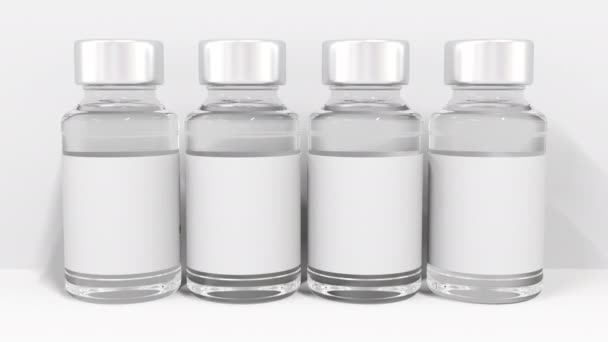 Medische glazen flessen componeren DRUG tekst. Conceptuele 3D-animatie — Stockvideo